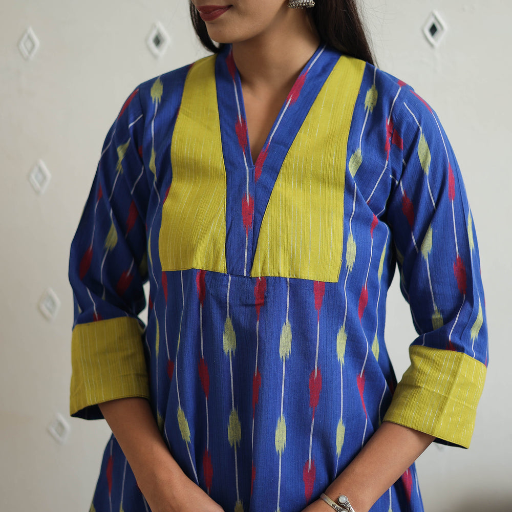 Handloom Cotton Pochampally Ikat Kurta with Patchwork 07