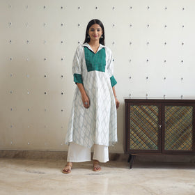White Cotton Pochampally Ikat Kurta 01