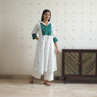 White - Handloom Cotton Pochampally Ikat Kurta with Patchwork 01