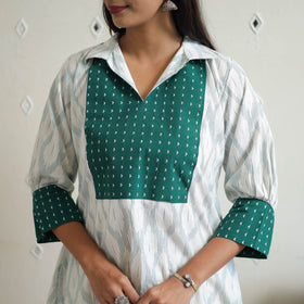 White Cotton Pochampally Ikat Kurta 01