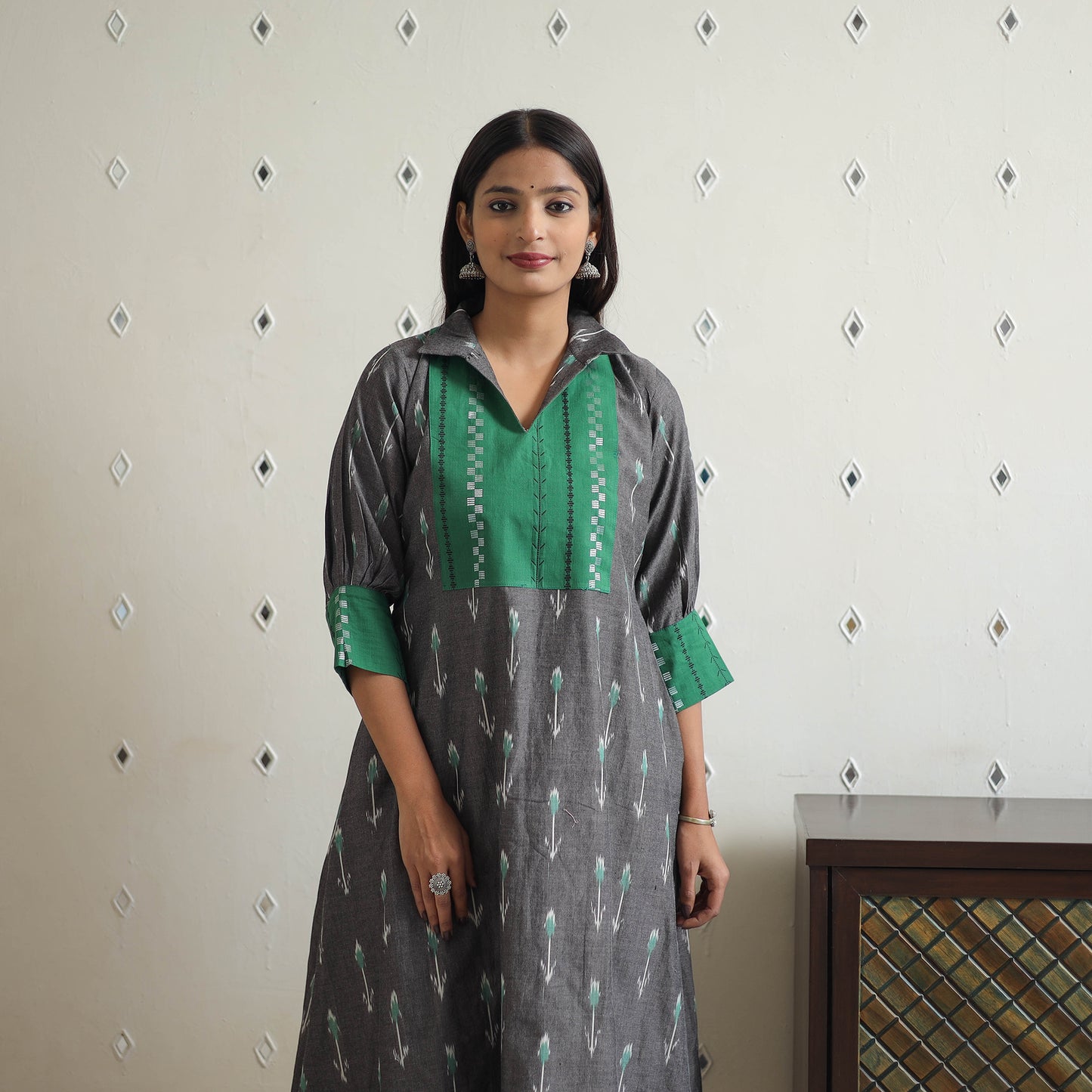 Handloom Cotton Pochampally Ikat Kurta with Patchwork 05