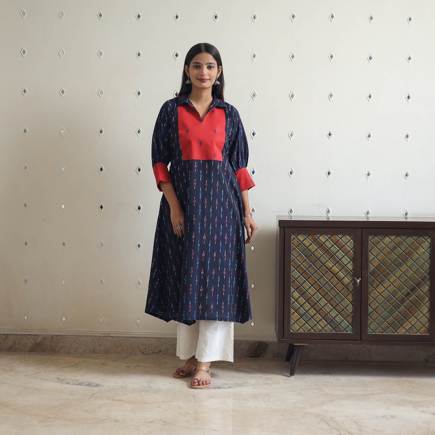 Handloom Cotton Pochampally Ikat Kurta with Patchwork 02