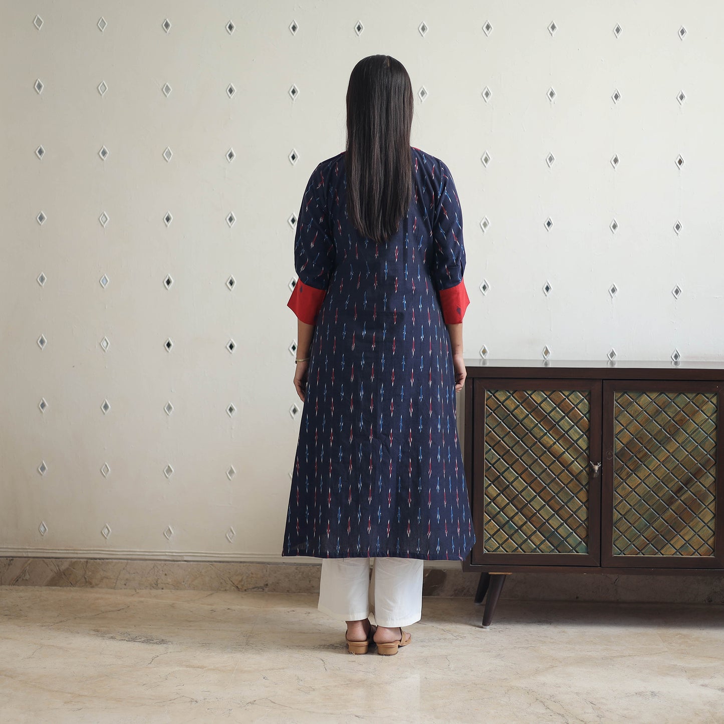 Handloom Cotton Pochampally Ikat Kurta with Patchwork 02