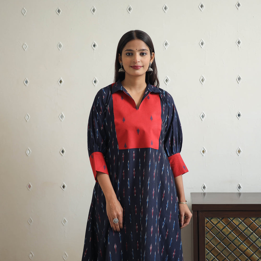 Handloom Cotton Pochampally Ikat Kurta with Patchwork 02