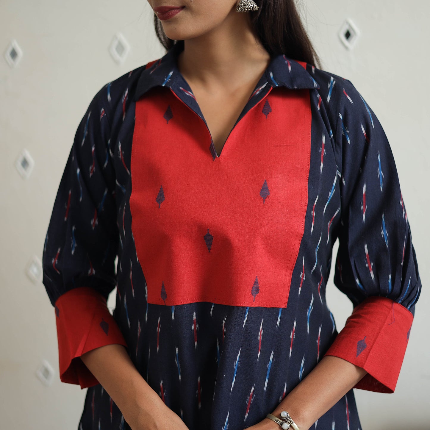 Handloom Cotton Pochampally Ikat Kurta with Patchwork 02