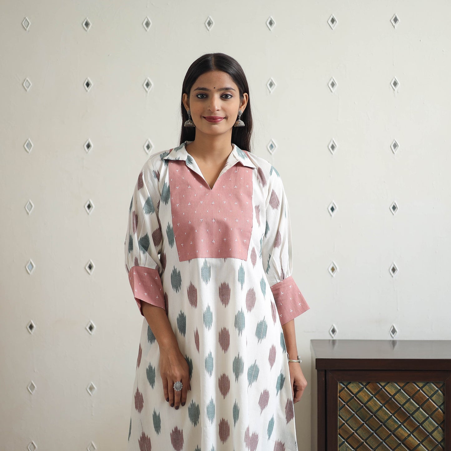 Handloom Cotton Pochampally Ikat Kurta with Patchwork 03