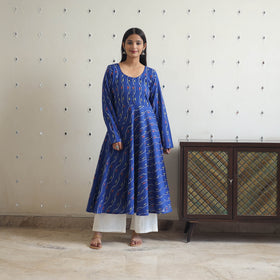 Buy Blue Cotton Flared Pochampally Ikat Kurta