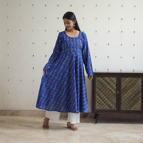 Buy Blue Cotton Flared Pochampally Ikat Kurta