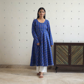 Buy Blue Cotton Flared Pochampally Ikat Kurta