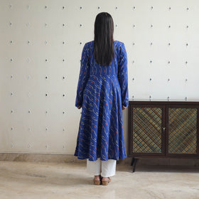Buy Blue Cotton Flared Pochampally Ikat Kurta