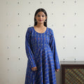 Buy Blue Cotton Flared Pochampally Ikat Kurta