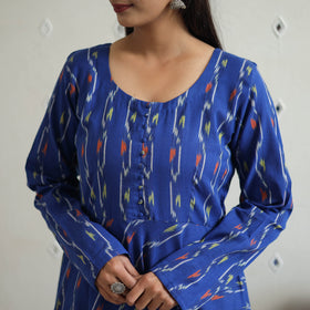 Buy Blue Cotton Flared Pochampally Ikat Kurta