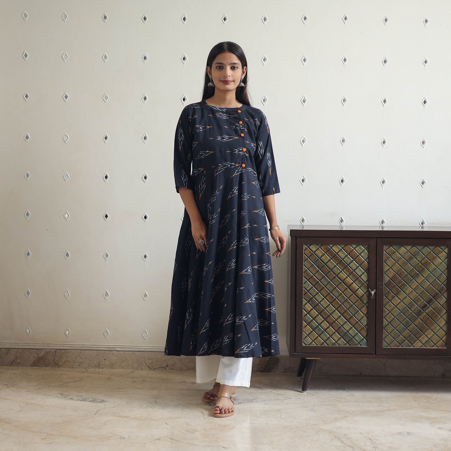 Handloom Cotton Flared Pochampally Ikat Kurta 20