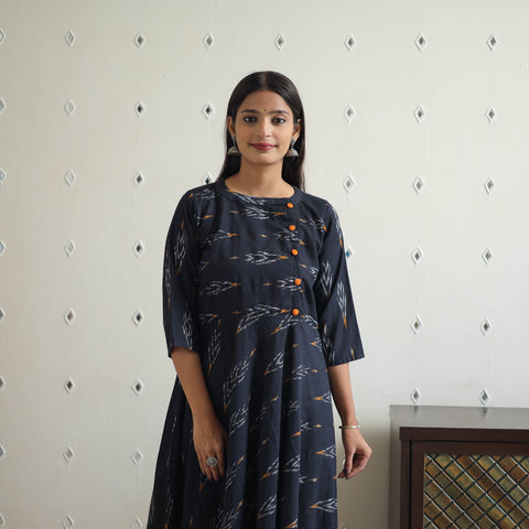 Blue - Cotton Flared Pochampally Ikat Kurta 20