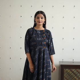 Buy Blue Cotton Flared Pochampally Ikat Kurta