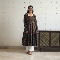 Brown - Handloom Cotton Flared Pochampally Ikat Kurta 11