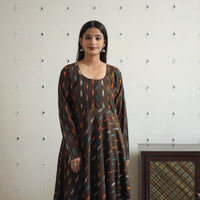 Brown - Handloom Cotton Flared Pochampally Ikat Kurta 11