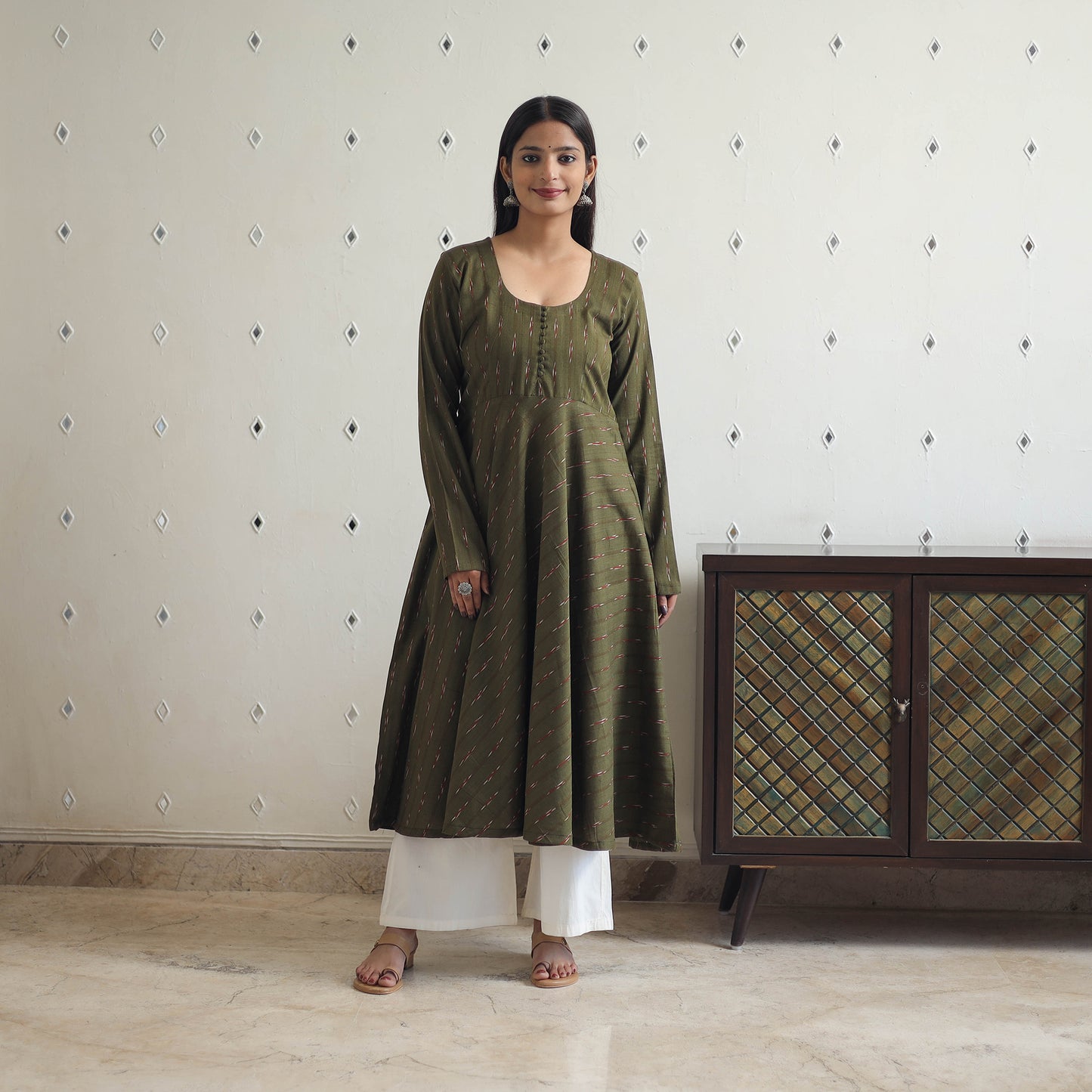 Handloom Cotton Flared Pochampally Ikat Kurta 15