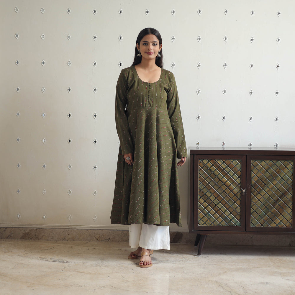 Handloom Cotton Flared Pochampally Ikat Kurta 15