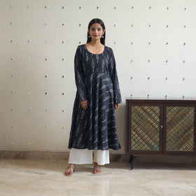 Buy Black Cotton Flared Pochampally Ikat Kurta