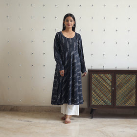Buy Black Cotton Flared Pochampally Ikat Kurta