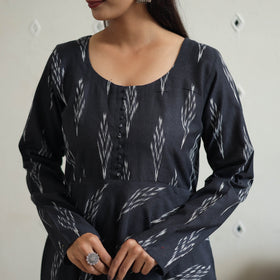 Buy Black Cotton Flared Pochampally Ikat Kurta
