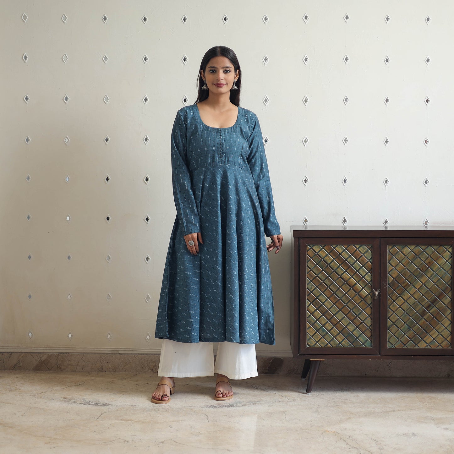 Handloom Cotton Flared Pochampally Ikat Kurta 13