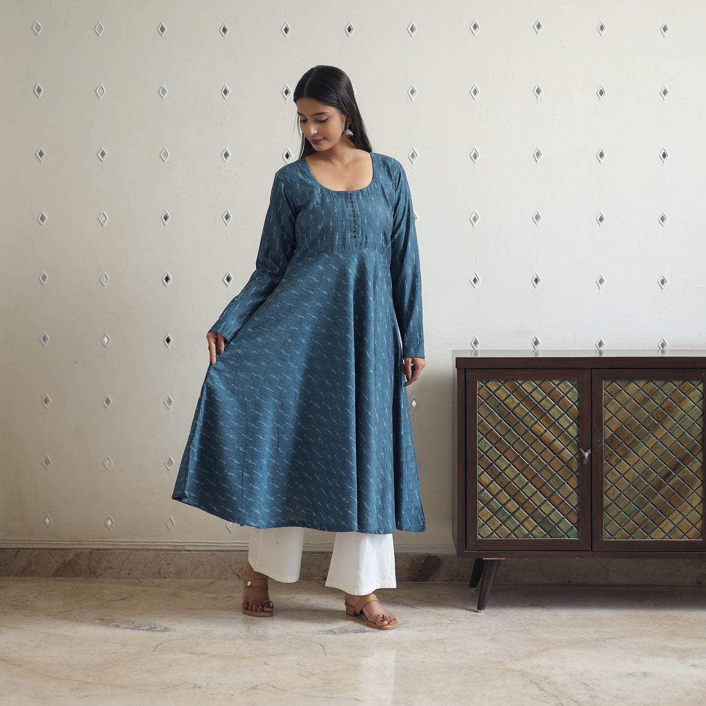 Handloom Cotton Flared Pochampally Ikat Kurta 13