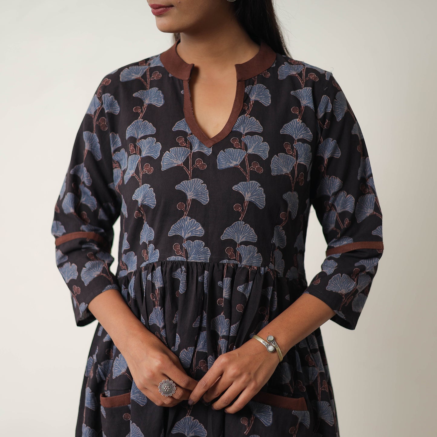 Hand Block Print Cotton Flared Gher Ajrakh Dress 06