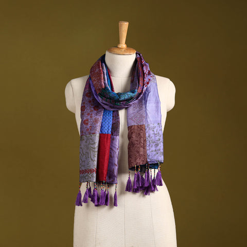 Multicolor - pure silk patchwork stole with tassels 17