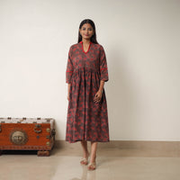 Hand Block Print Cotton Flared Gher Ajrakh Dress 10