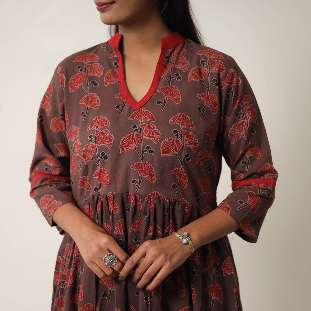 Hand Block Print Cotton Flared Gher Ajrakh Dress 10