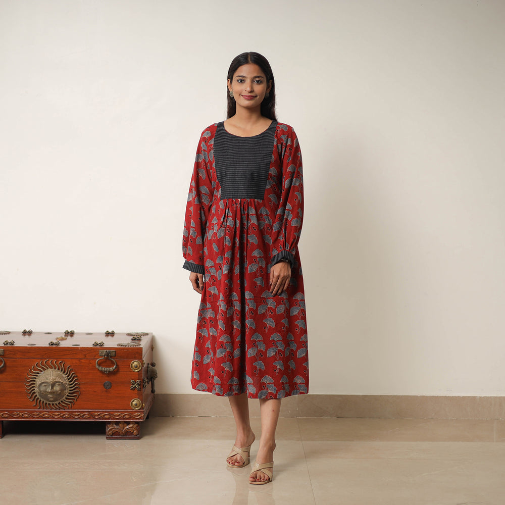 Hand Block Print Cotton Flared Gher Ajrakh Dress 15