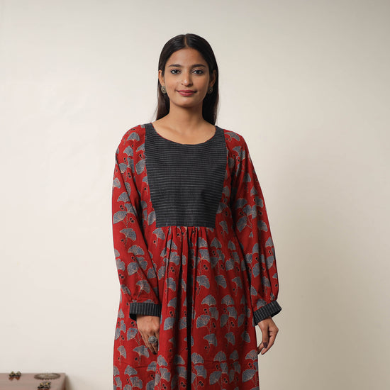 Hand Block Print Cotton Flared Gher Ajrakh Dress 15