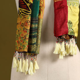 Multicolor - pure silk patchwork stole with tassels 28