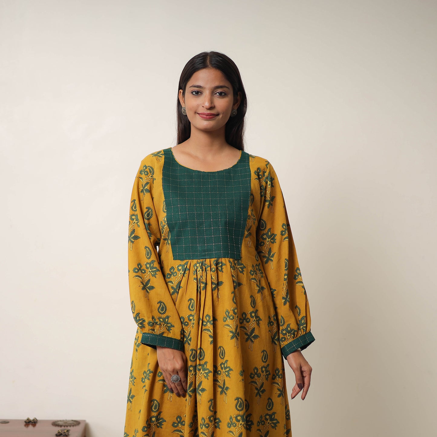 Hand Block Print Cotton Flared Gher Ajrakh Dress 13