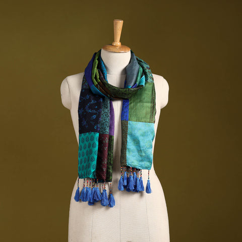 Multicolor - pure silk patchwork stole with tassels 34