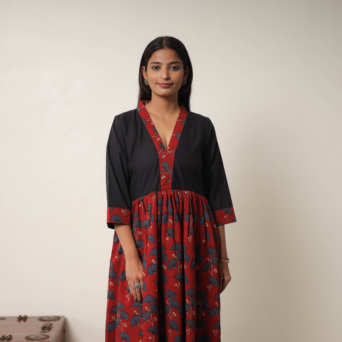 Hand Block Print Cotton Flared Gher Ajrakh Dress 05