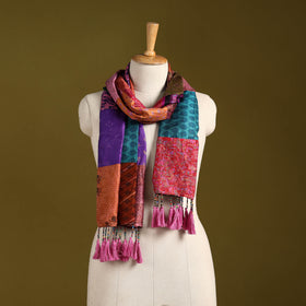 Multicolor - pure silk patchwork stole with tassels 36