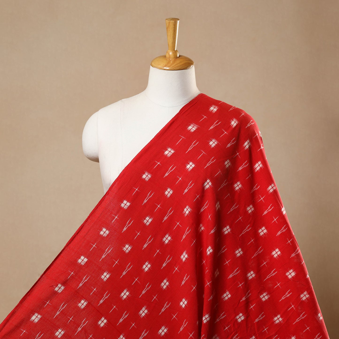  Red Handloom Cotton Pochampally Double Ikat Fabric