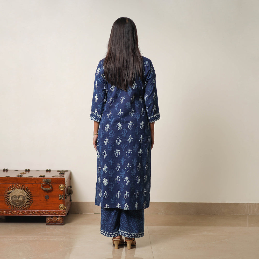 Hand Block Print Indigo Bagru Cotton Suit Set 06