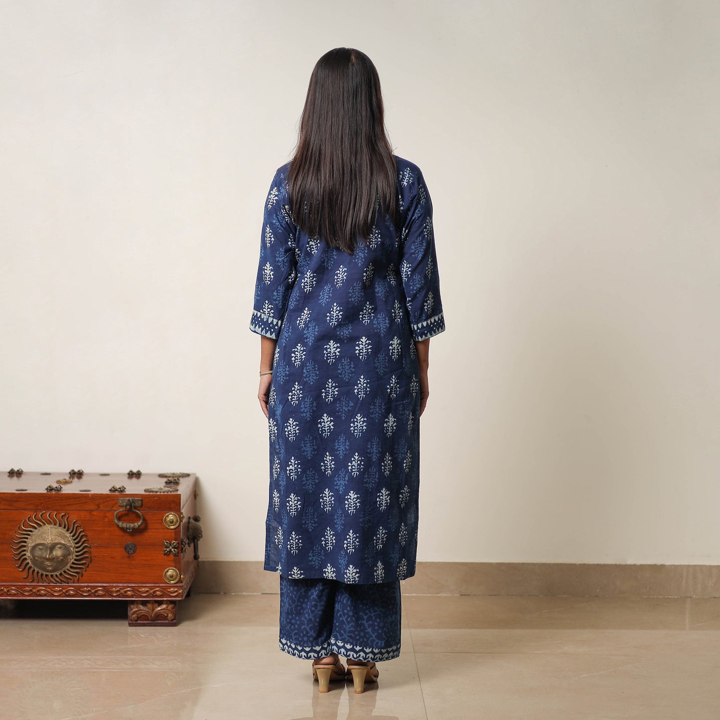 Hand Block Print Indigo Bagru Cotton Suit Set 06