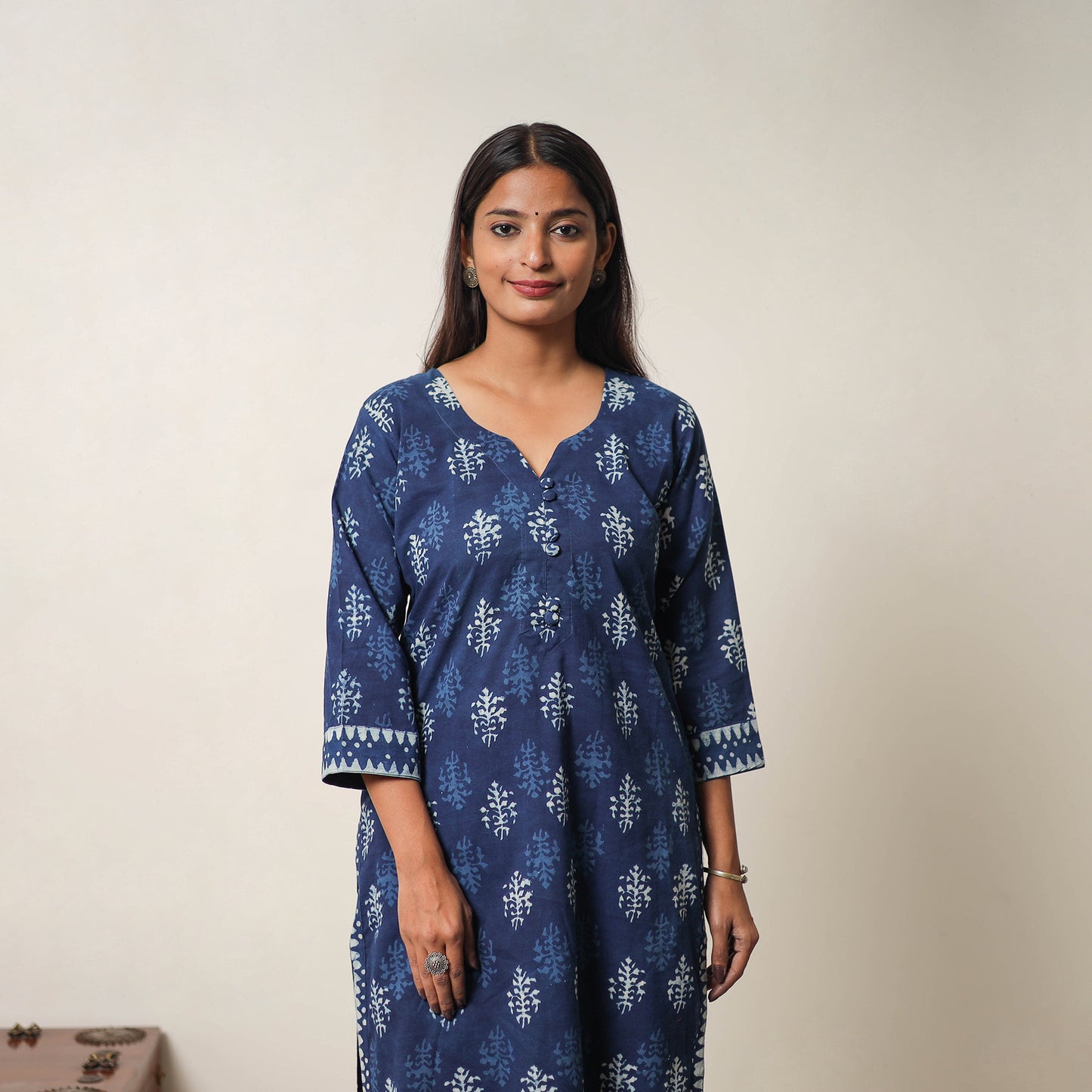 Hand Block Print Indigo Bagru Cotton Suit Set 06