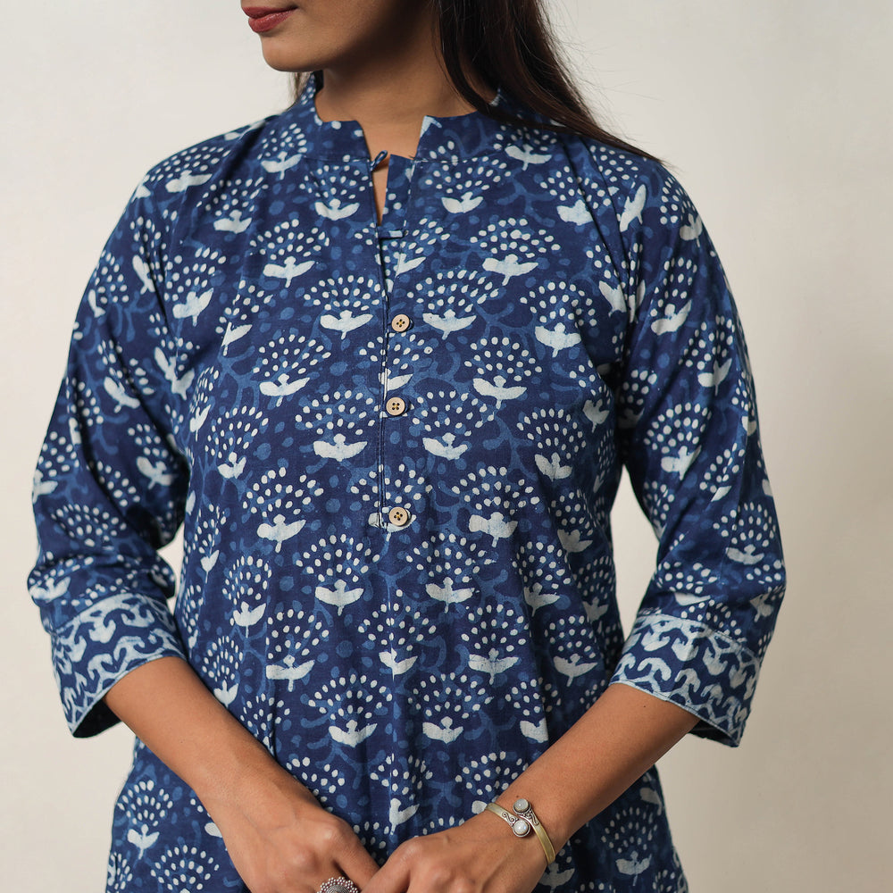 Hand Block Print Indigo Bagru Cotton Suit Set 07