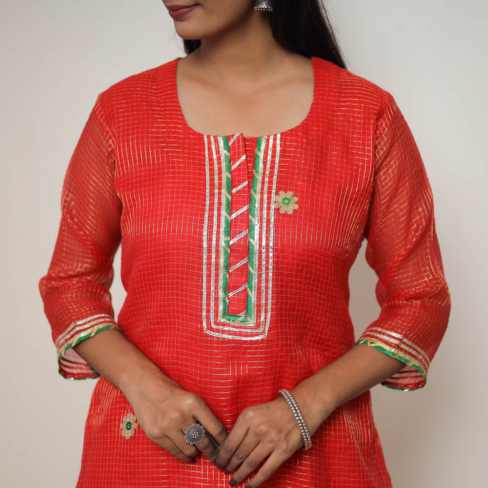 Elegant Gota Work Silk Kota Doria Kurta Set 08