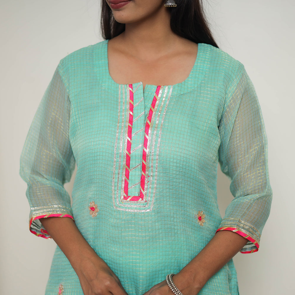 Elegant Gota Work Silk Kota Doria Kurta Set 09