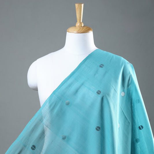 Blue - Godavari Jamdani Polka Dot Zari & Thread Buti Handloom Cotton Fabric