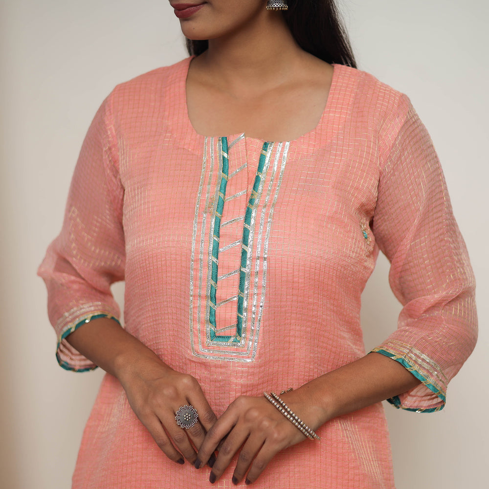 Elegant Gota Work Silk Kota Doria Kurta Set 06