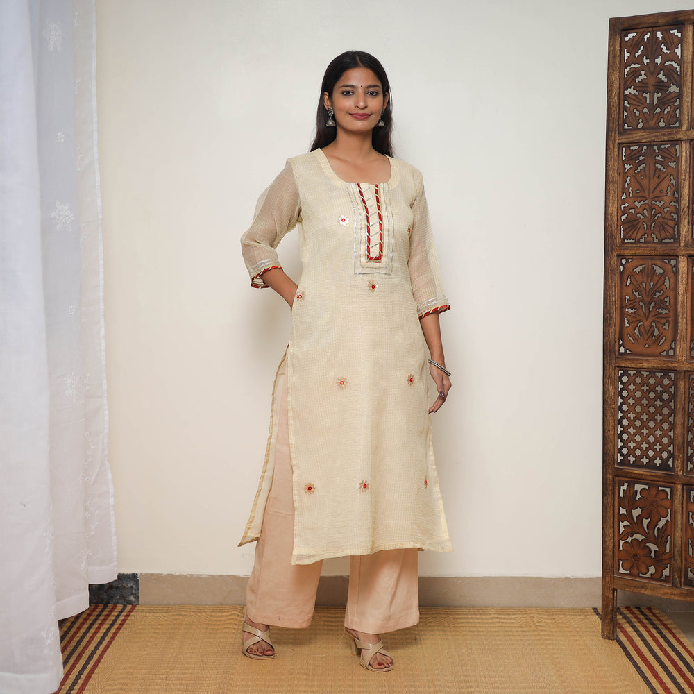 Elegant Gota Work Silk Kota Doria Kurta Set 10