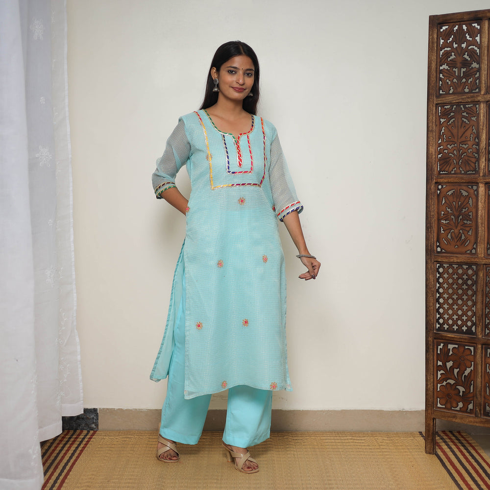 Elegant Gota Work Silk Kota Doria Kurta Set 01